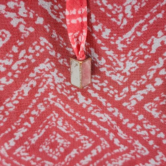 Guess Pink White Sheer Blouse Ruffle Tie V-Neck Elastic Smocked Waist Size S - Picture 3 of 7